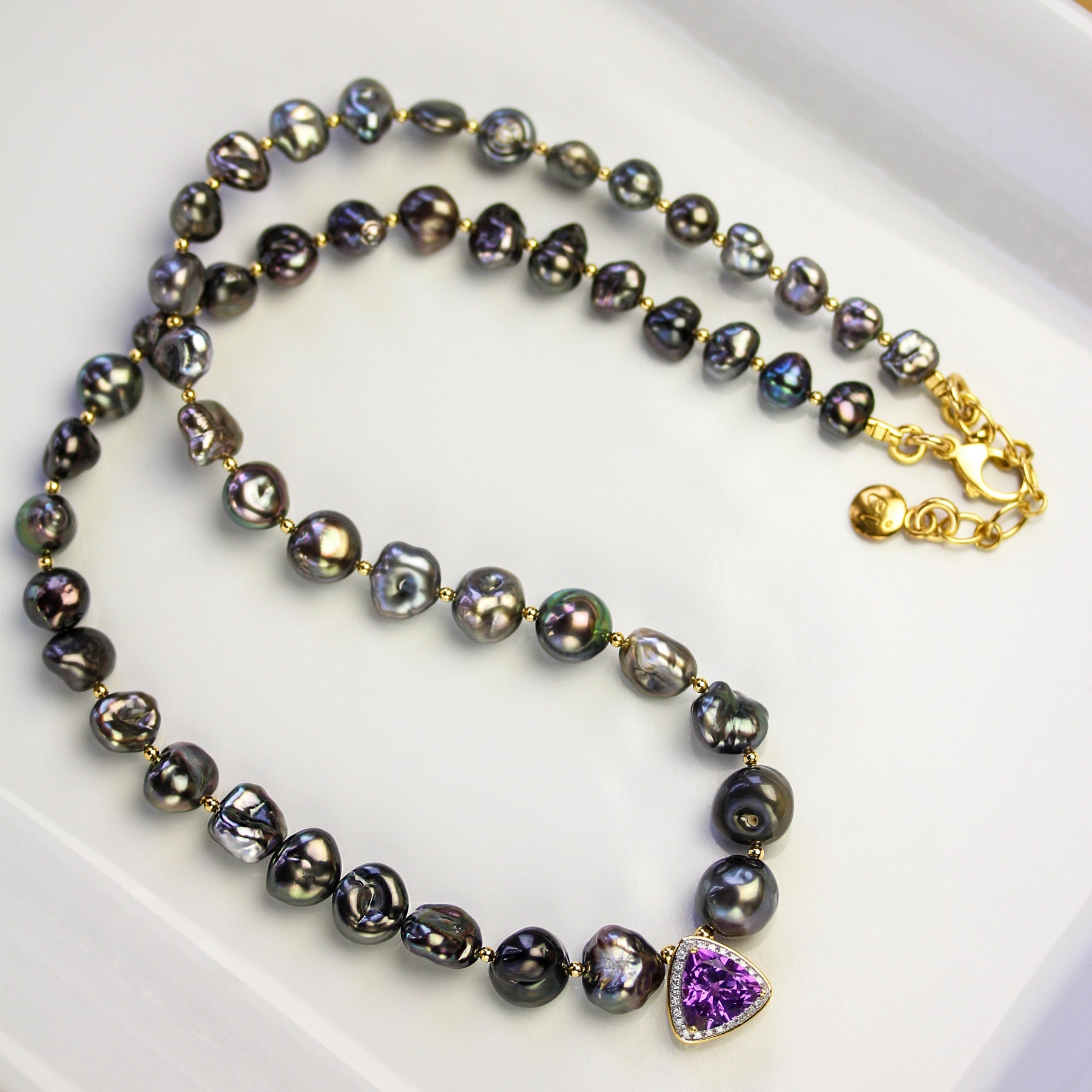 Tahitian Keishi Pearl Necklace with Amethyst Pendant