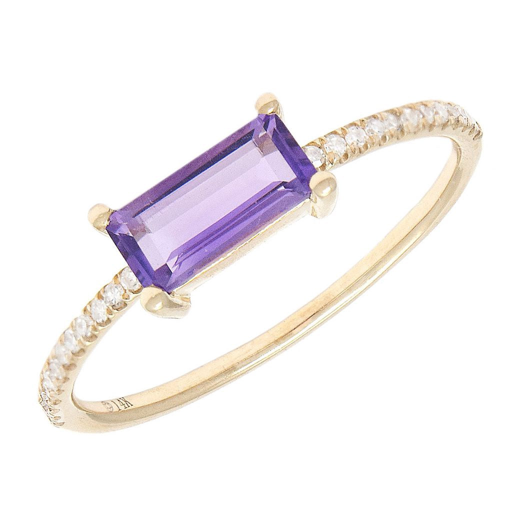 14K Thin Amethyst Bar Ring