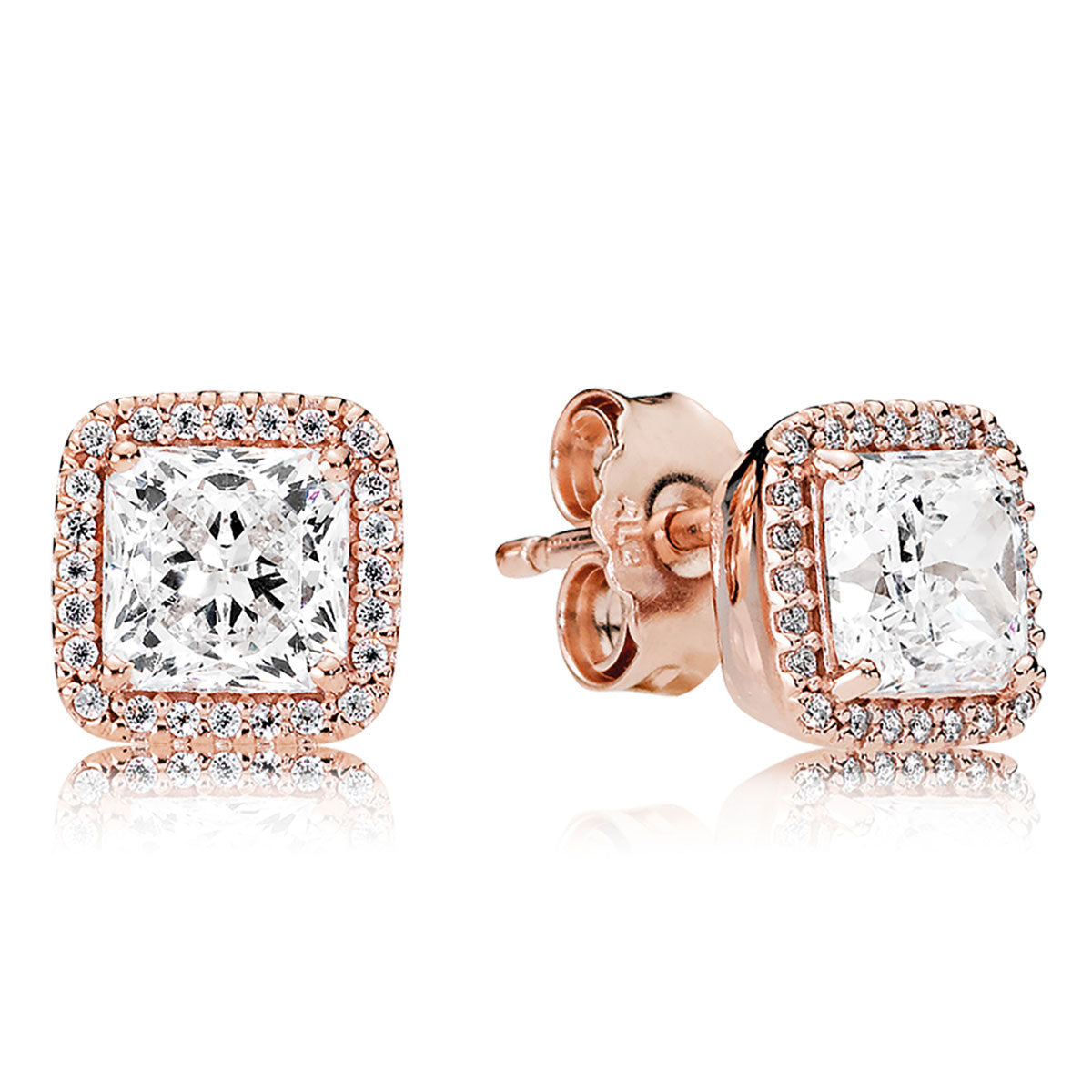 Square Sparkle Halo Stud Earrings