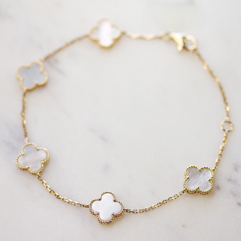 14KY Mother of Pearl Clover Bracelet