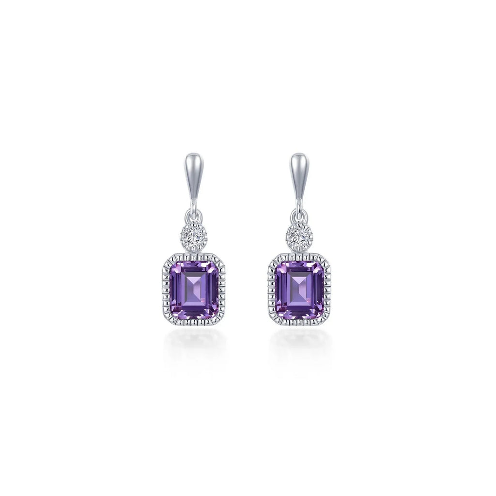 Simulated Emerald-Cut Amethyst & Diamond February Birthstone Earring