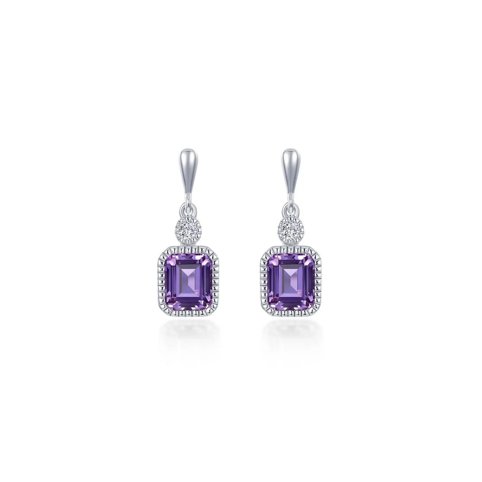 Simulated Emerald-Cut Amethyst & Diamond February Birthstone Earring