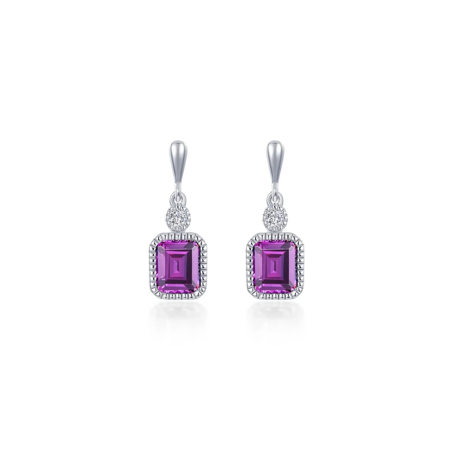 Simulated Emerald-Cut Alexandrite & Diamond June Birthstone Earring