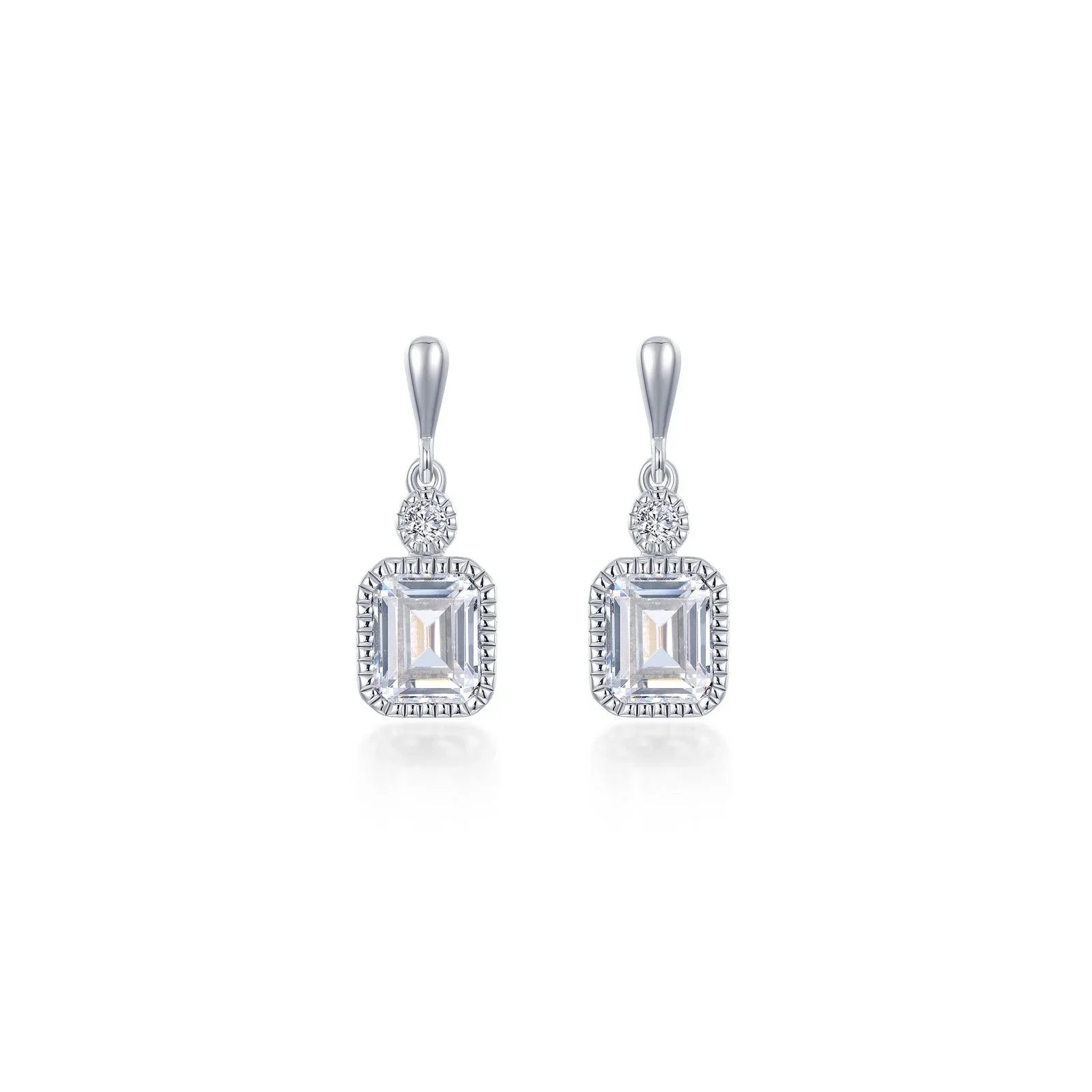 Simulated Emerald-Cut Diamond April Birthstone Earing