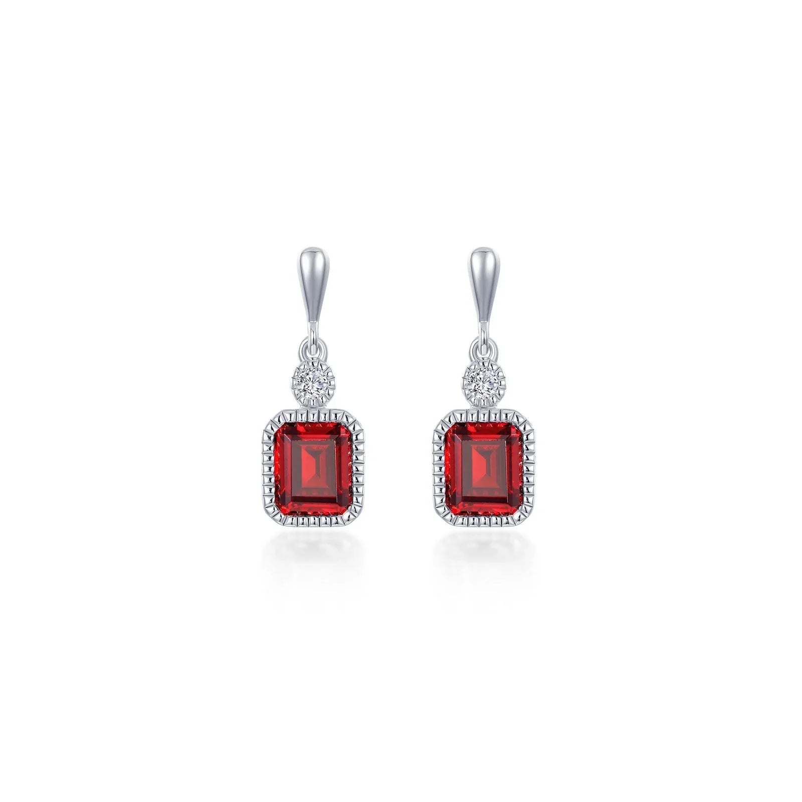 Simulated Emerald-Cut Garnet & Diamond January Birthstone Earring