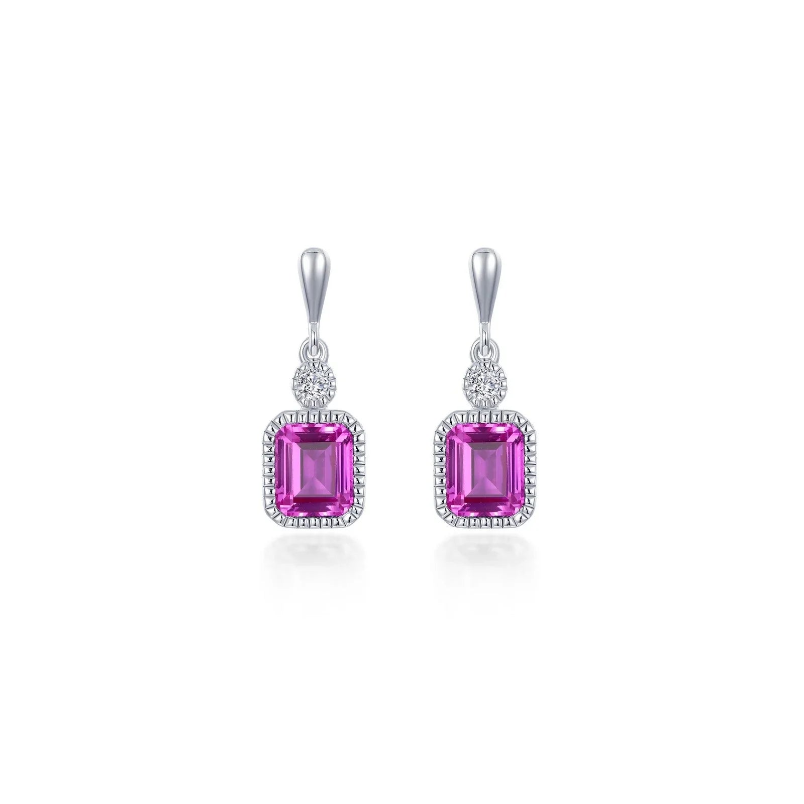 Simulated Emerald-Cut Pink Tourmaline & Diamond October Birthstone Earring