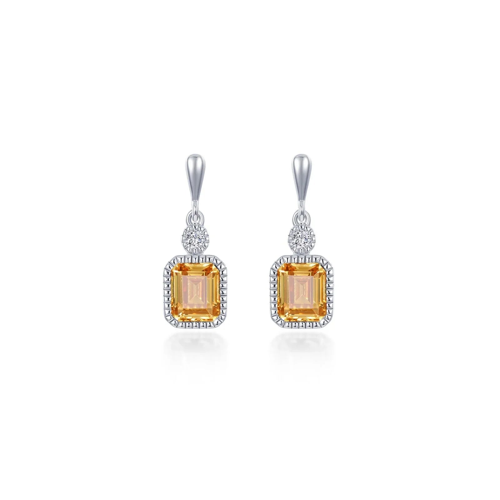 Simulated Emerald-Cut Yellow Topaz & Diamond November Birthstone Earring