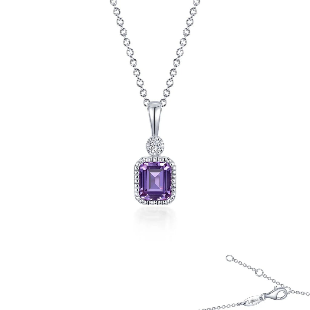 Simulated Emerald-Cut Amethyst & Diamond February Birthstone Necklace