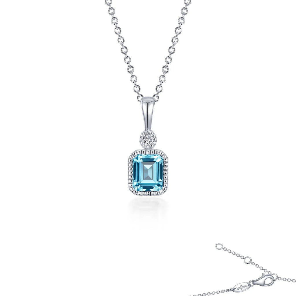Simulated Emerald-Cut Aquamarine & Diamond March Birthstone Necklace