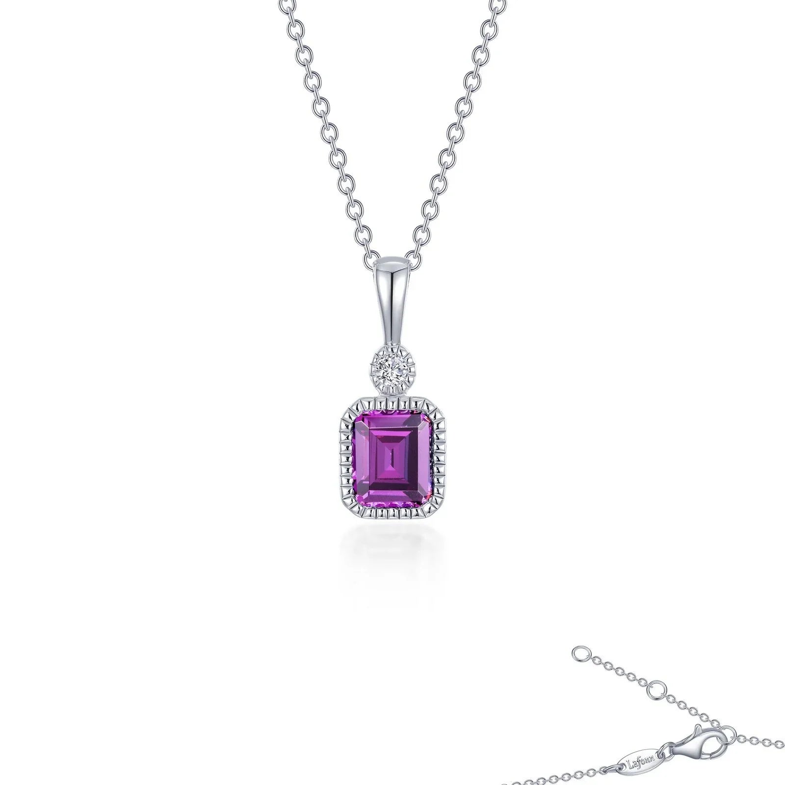 Simulated Emerald-Cut Alexandrite & Diamond June Birthstone Necklace