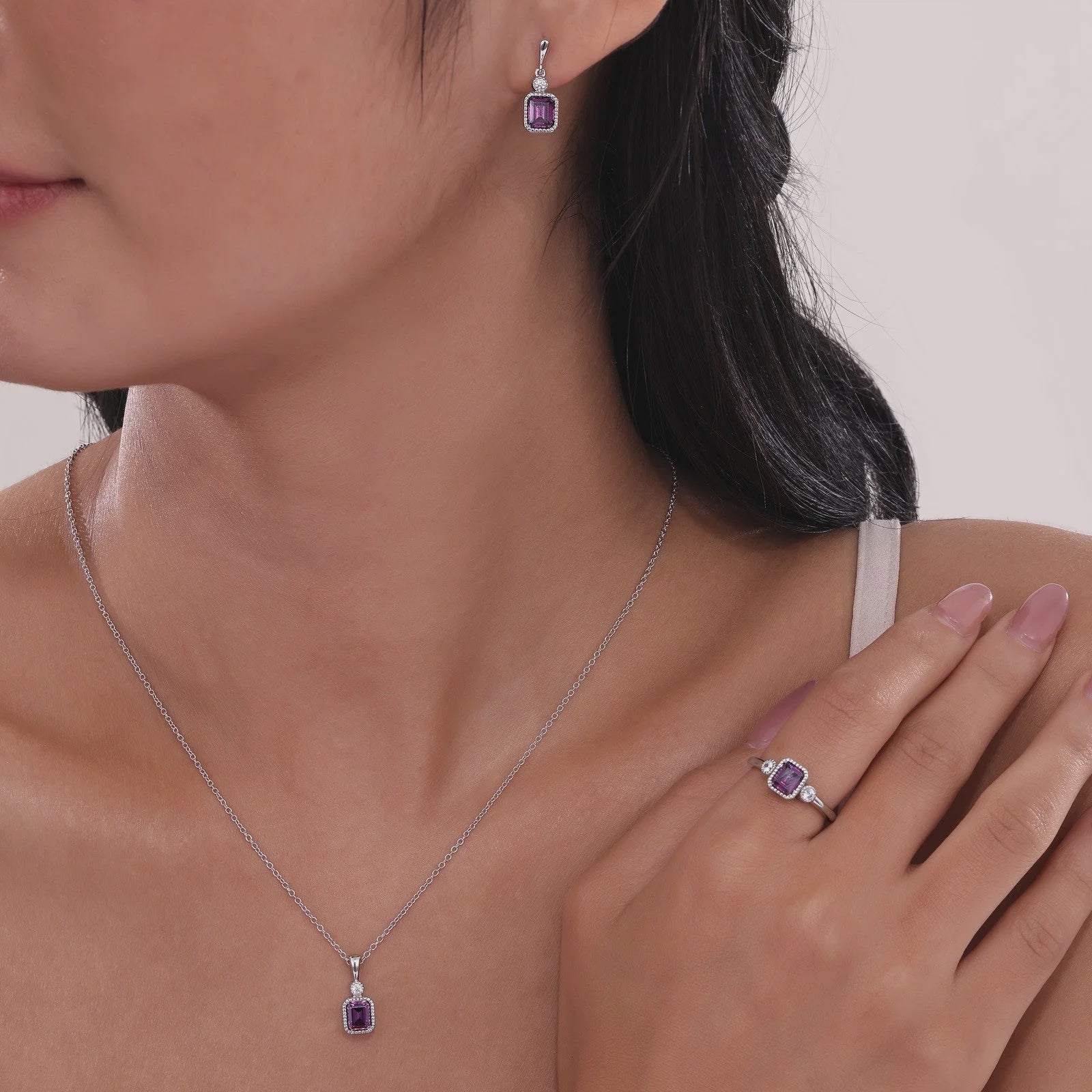 Simulated Emerald-Cut Alexandrite & Diamond June Birthstone Earring