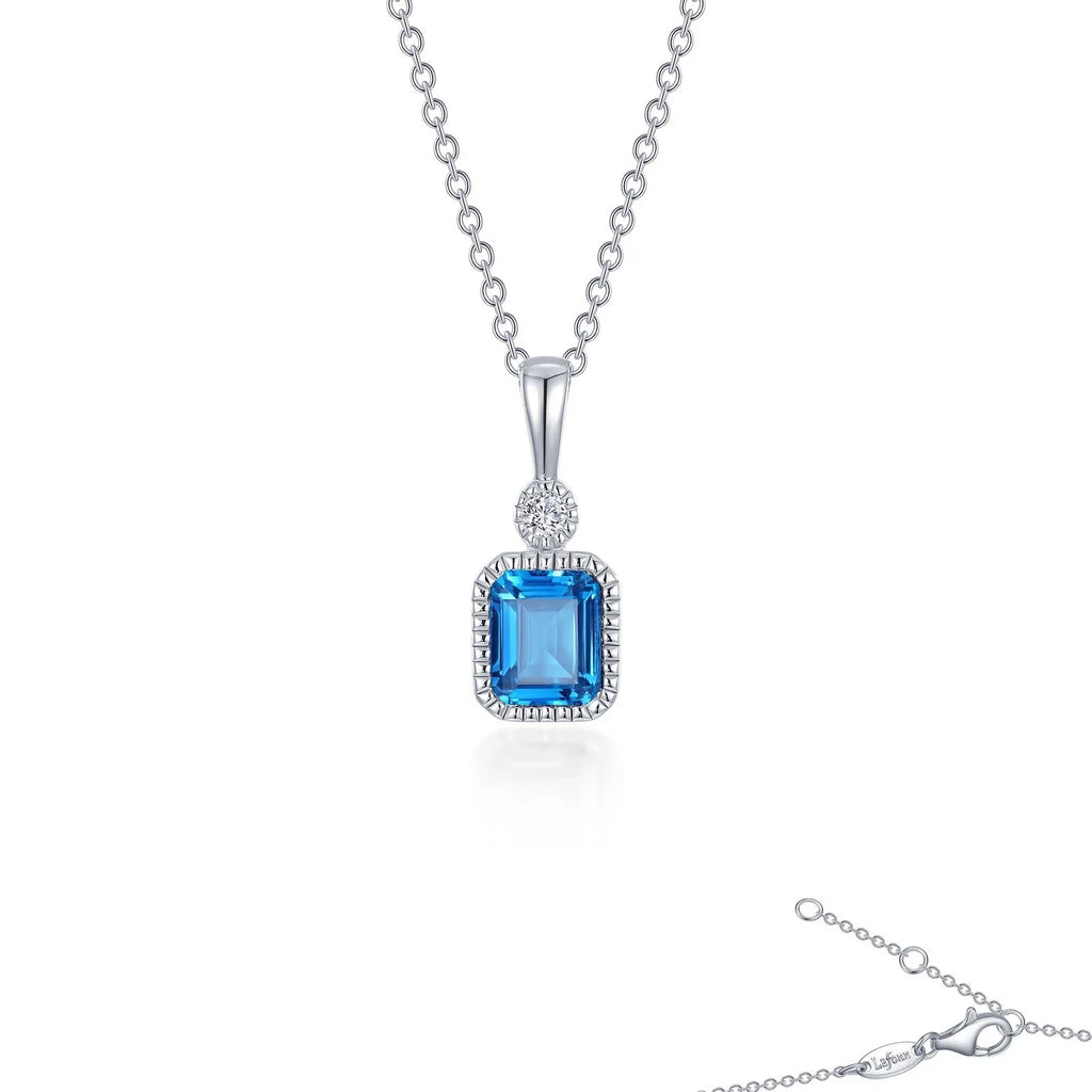 Simulated Emerald-Cut Blue Topaz & Diamond December Birthstone Necklace
