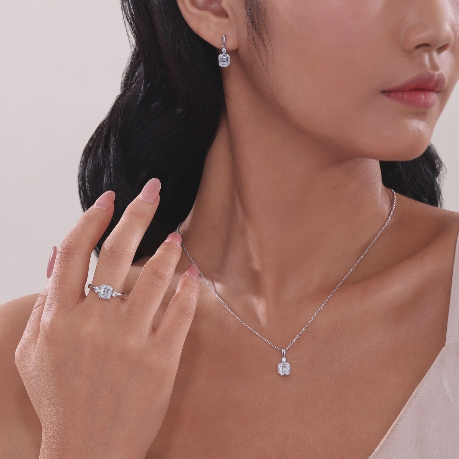 Simulated Emerald-Cut Diamond April Birthstone Earing