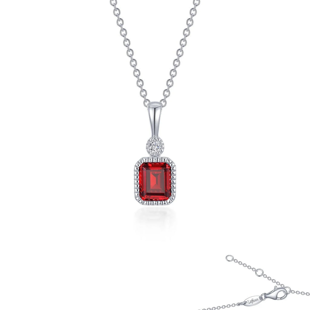 Simulated Emerald-Cut Garnet & Diamond January Birthstone Necklace
