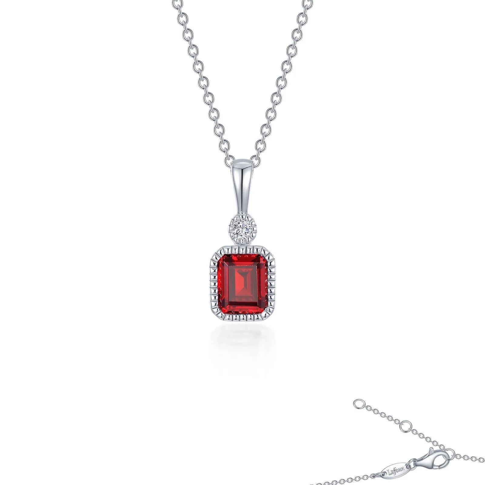 Simulated Emerald-Cut Garnet & Diamond January Birthstone Necklace