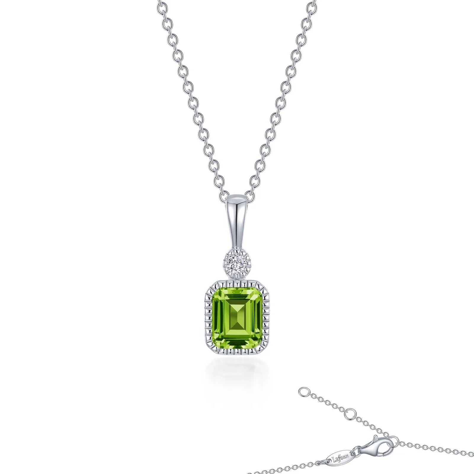 Simulated Emerald-Cut Peridot & Diamond August Birthstone Necklace