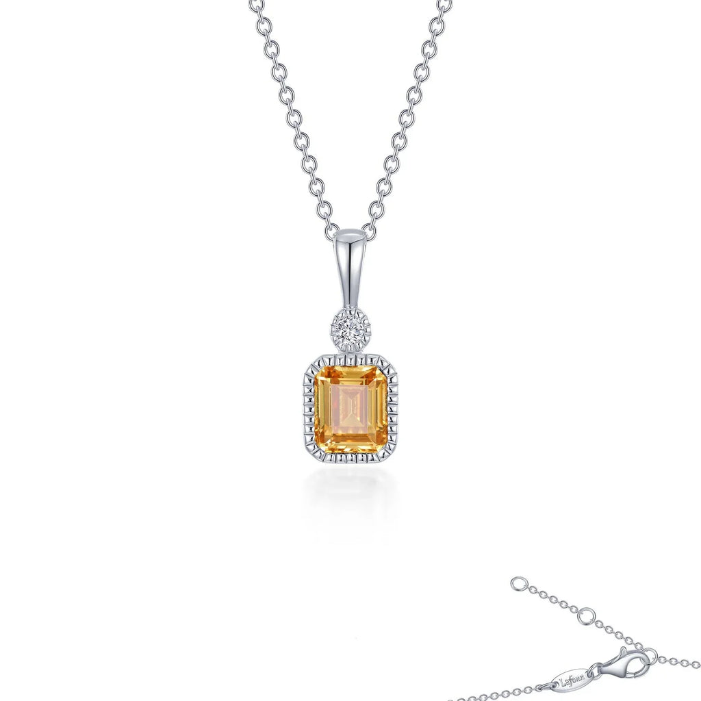 Simulated Emerald-Cut Yellow Topaz & Diamond November Birthstone Necklace