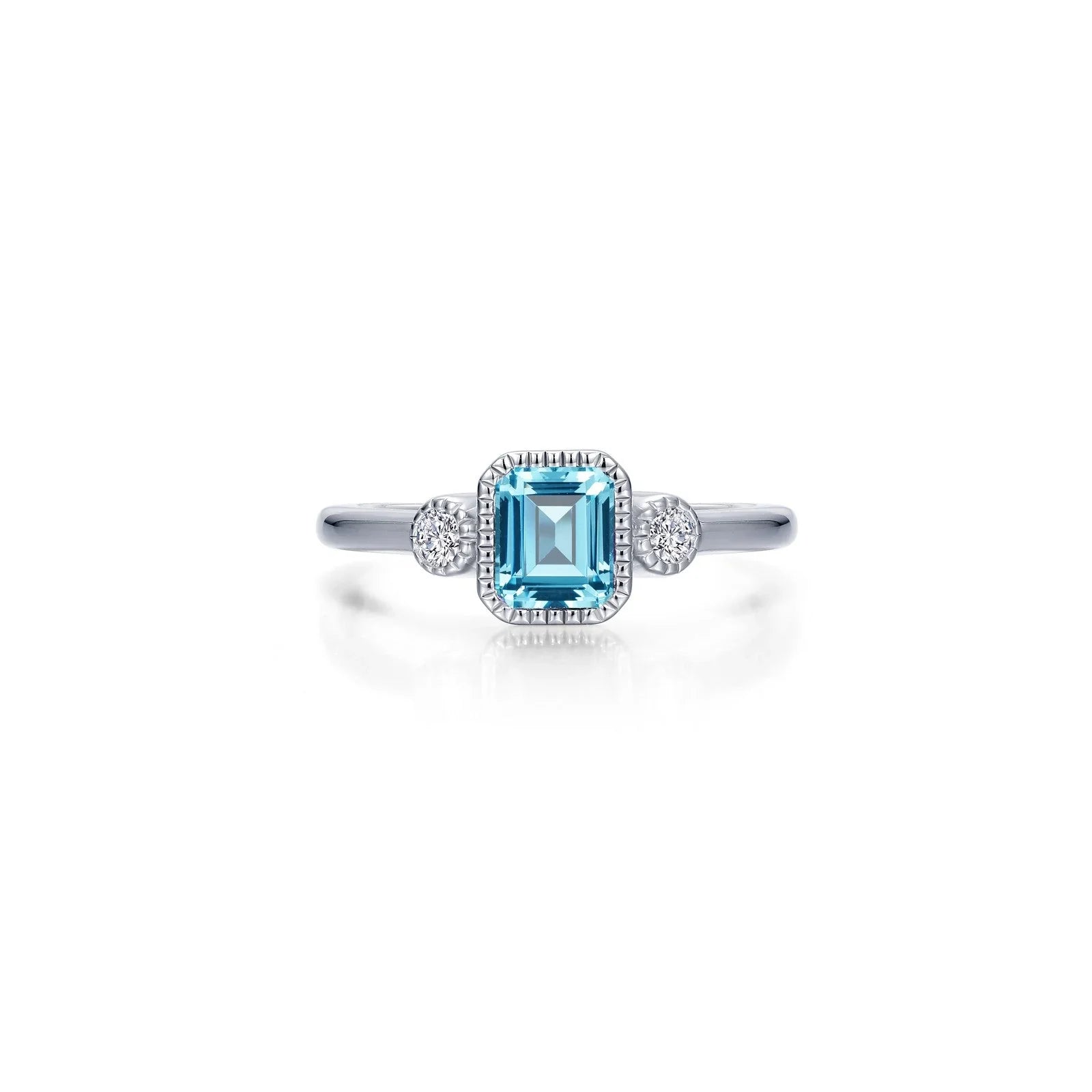 Simulated Emerald-Cut Aquamarine & Diamond March Birthstone Ring