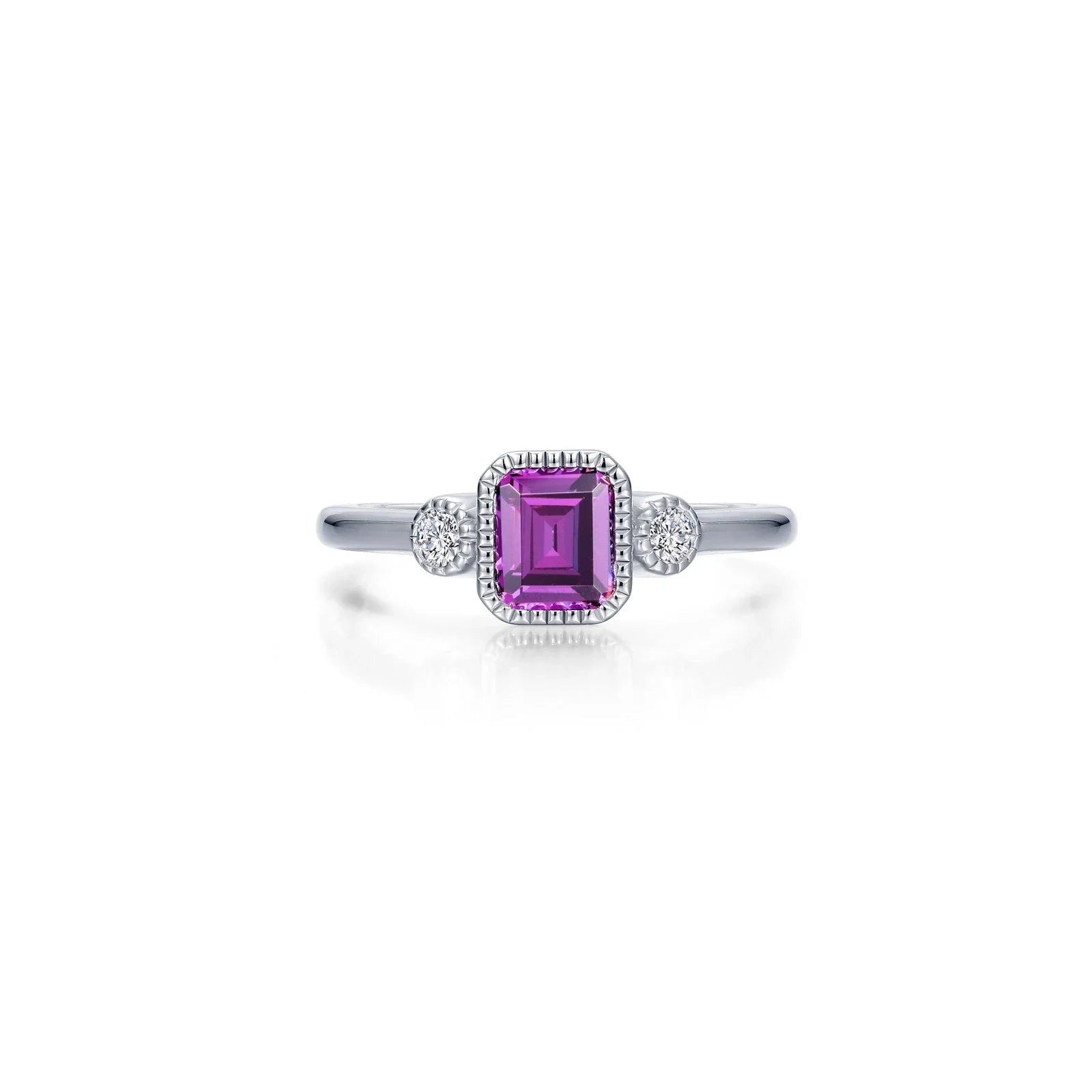 Simulated Emerald-Cut Alexandrite & Diamond June Birthstone Ring