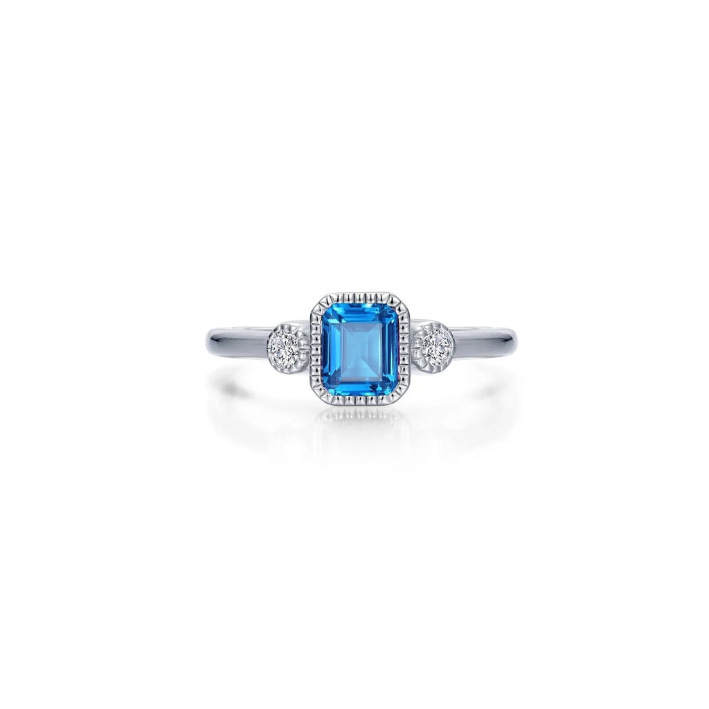Simulated Emerald-Cut Blue Topaz & Diamond December Birthstone Ring