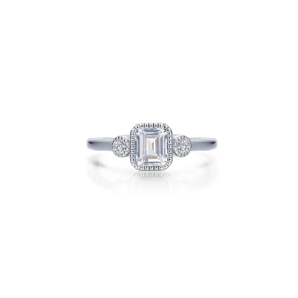 Simulated Emerald-Cut Diamond April Birthstone Ring