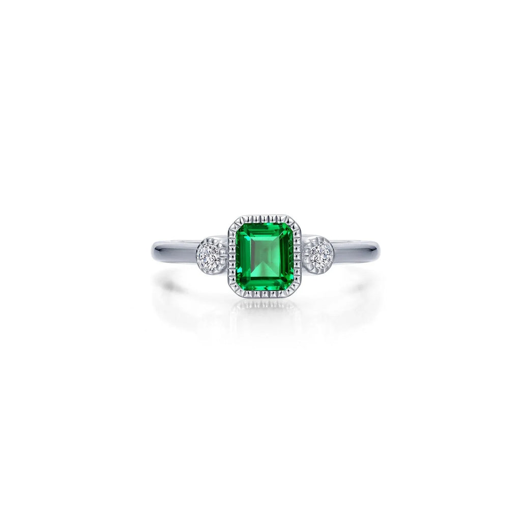 Simulated Emerald-Cut Emerald & Diamond May Birthstone Ring