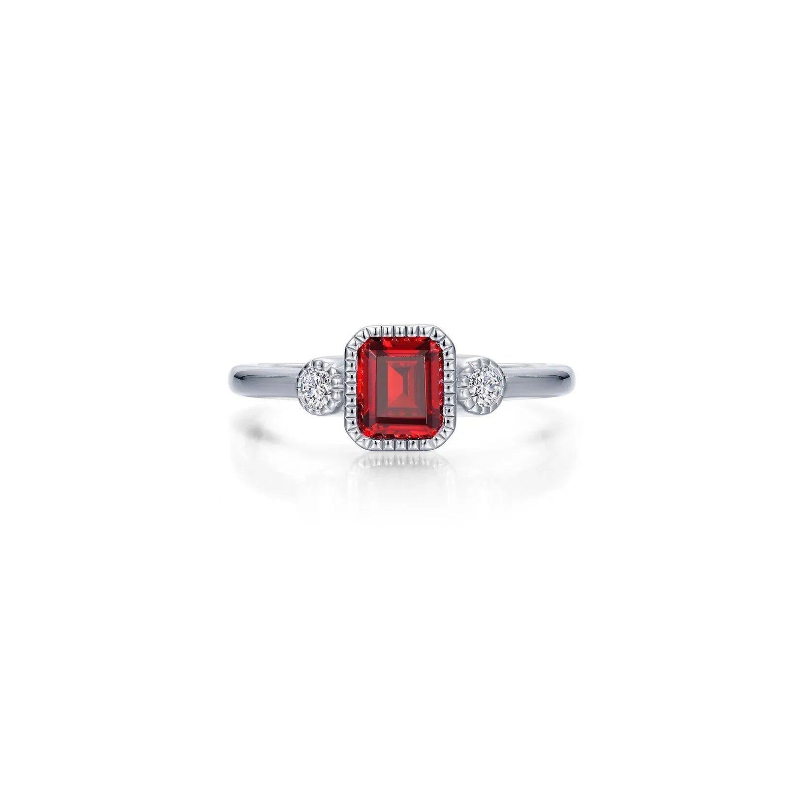 Simulated Emerald-Cut Garnet & Diamond January Birthstone Ring
