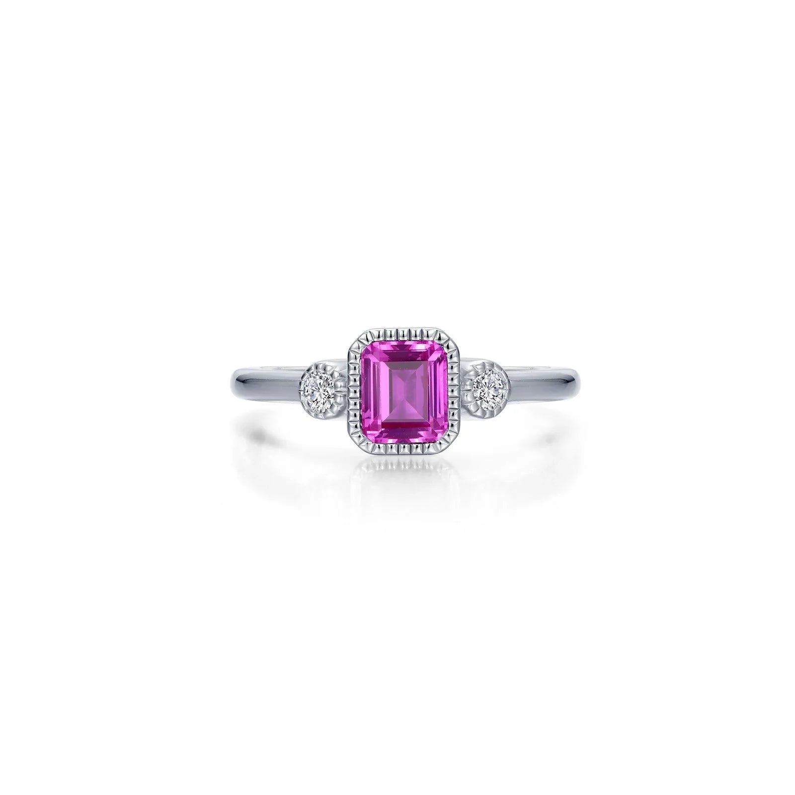 Simulated Emerald-Cut Pink Tourmaline & Diamond October Birthstone Ring