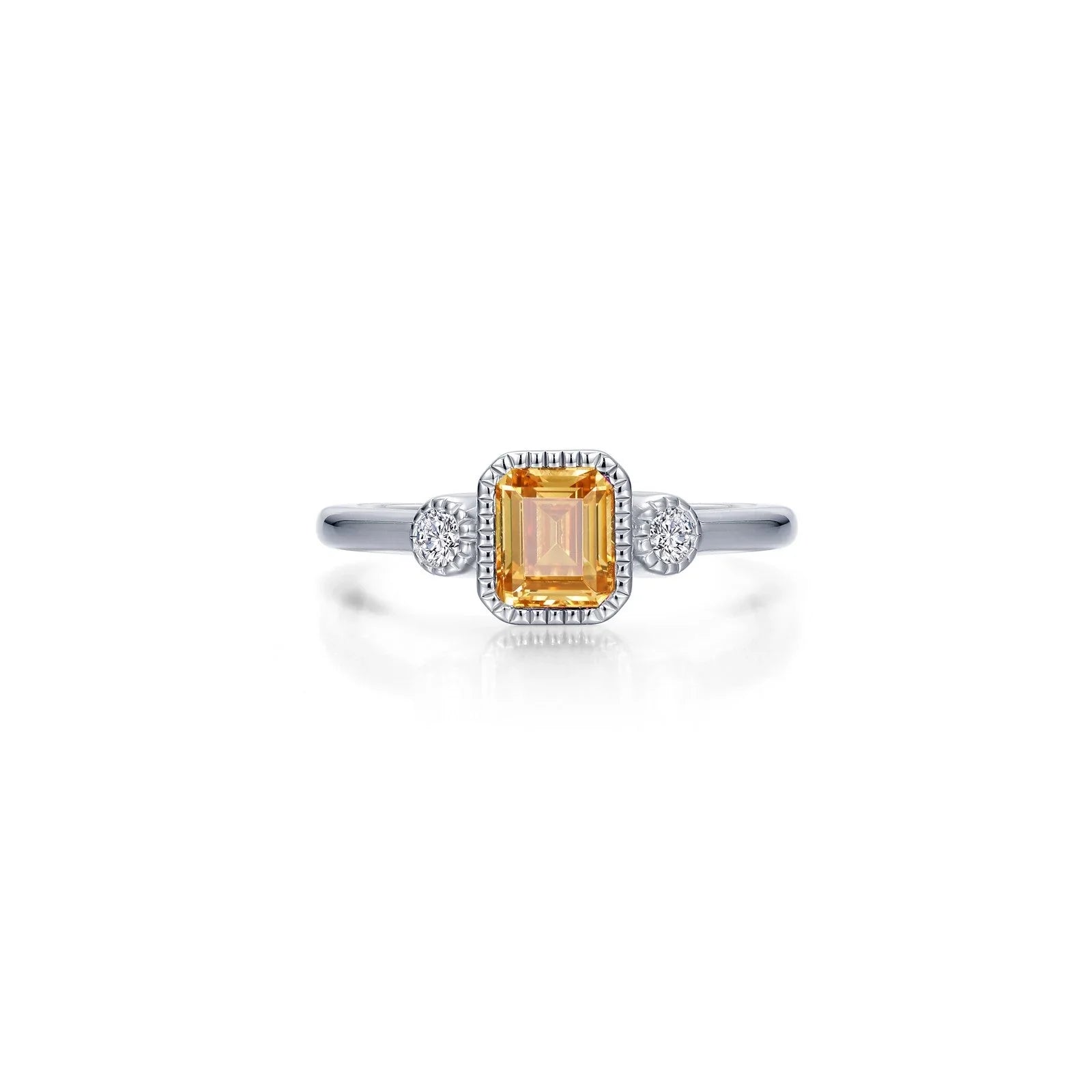 Simulated Emerald-Cut Yellow Topaz & Diamond November Birthstone Ring