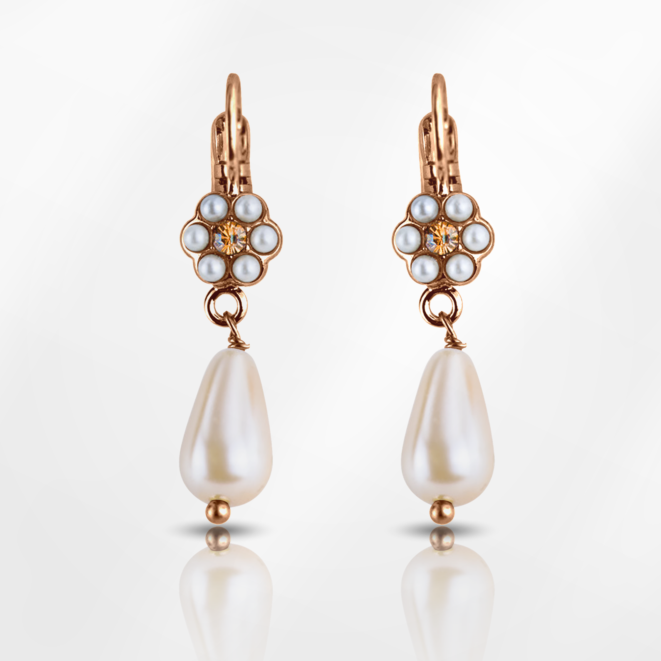 Petite Flower Leverback 'Butter Pecan' Earrings with Briolette