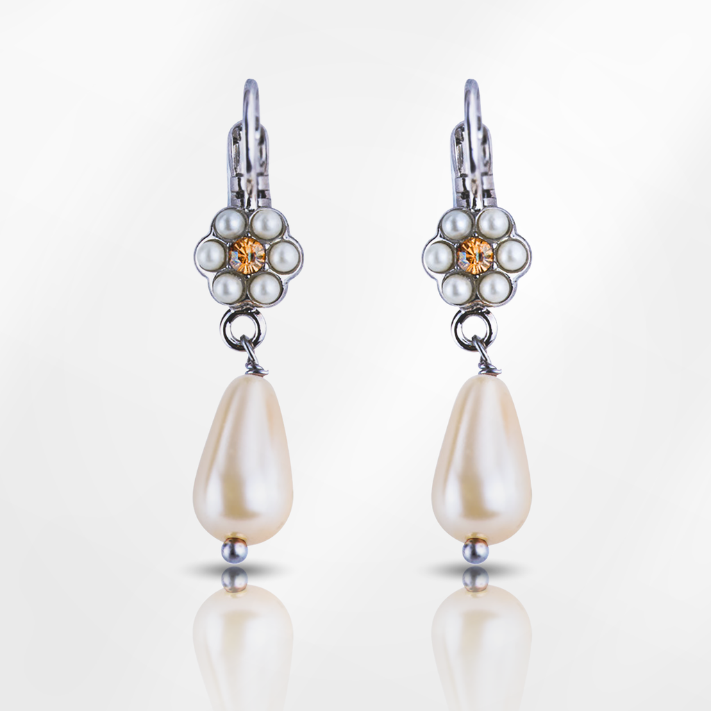 Petite Flower Leverback 'Butter Pecan' Earrings with Briolette