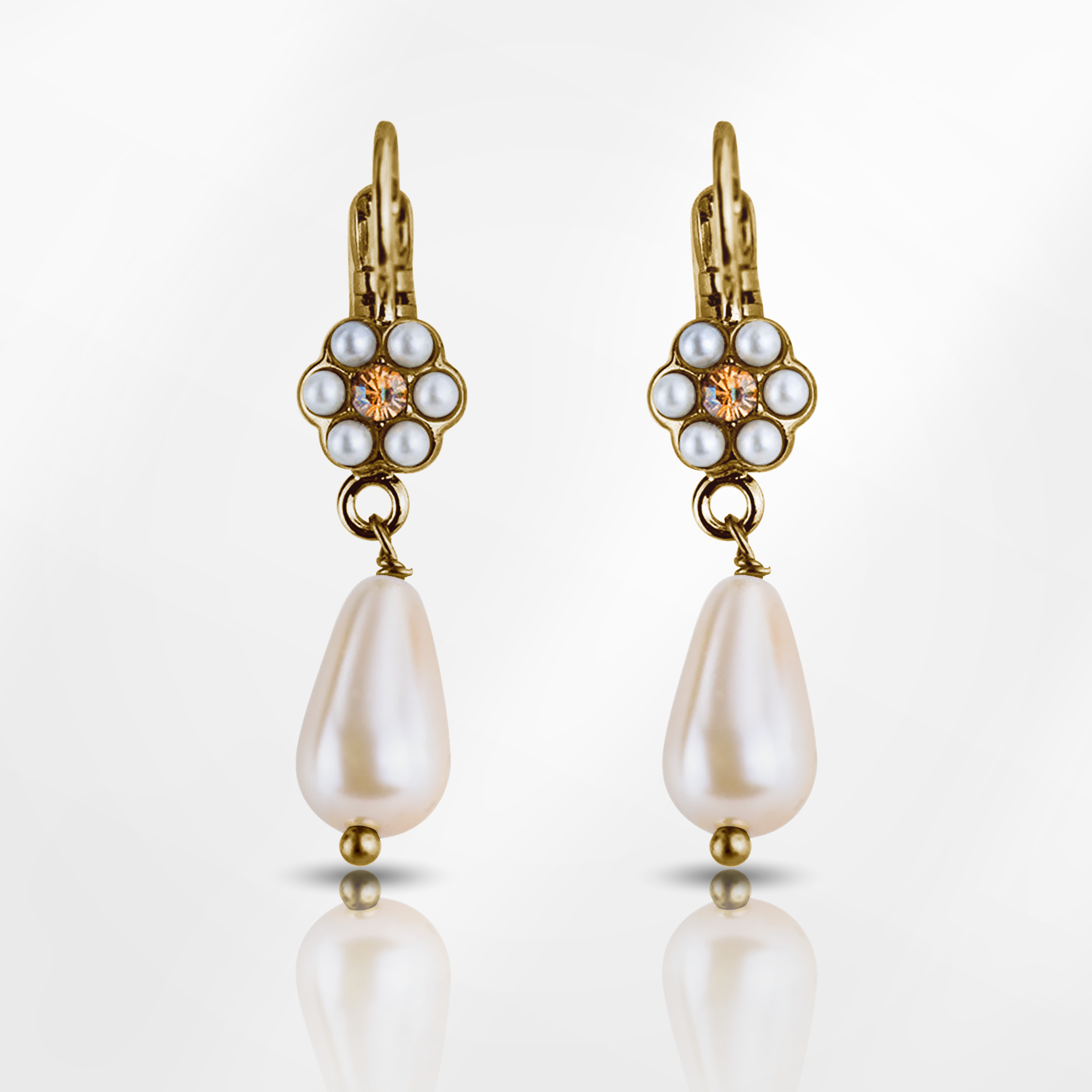 Petite Flower Leverback 'Butter Pecan' Earrings with Briolette