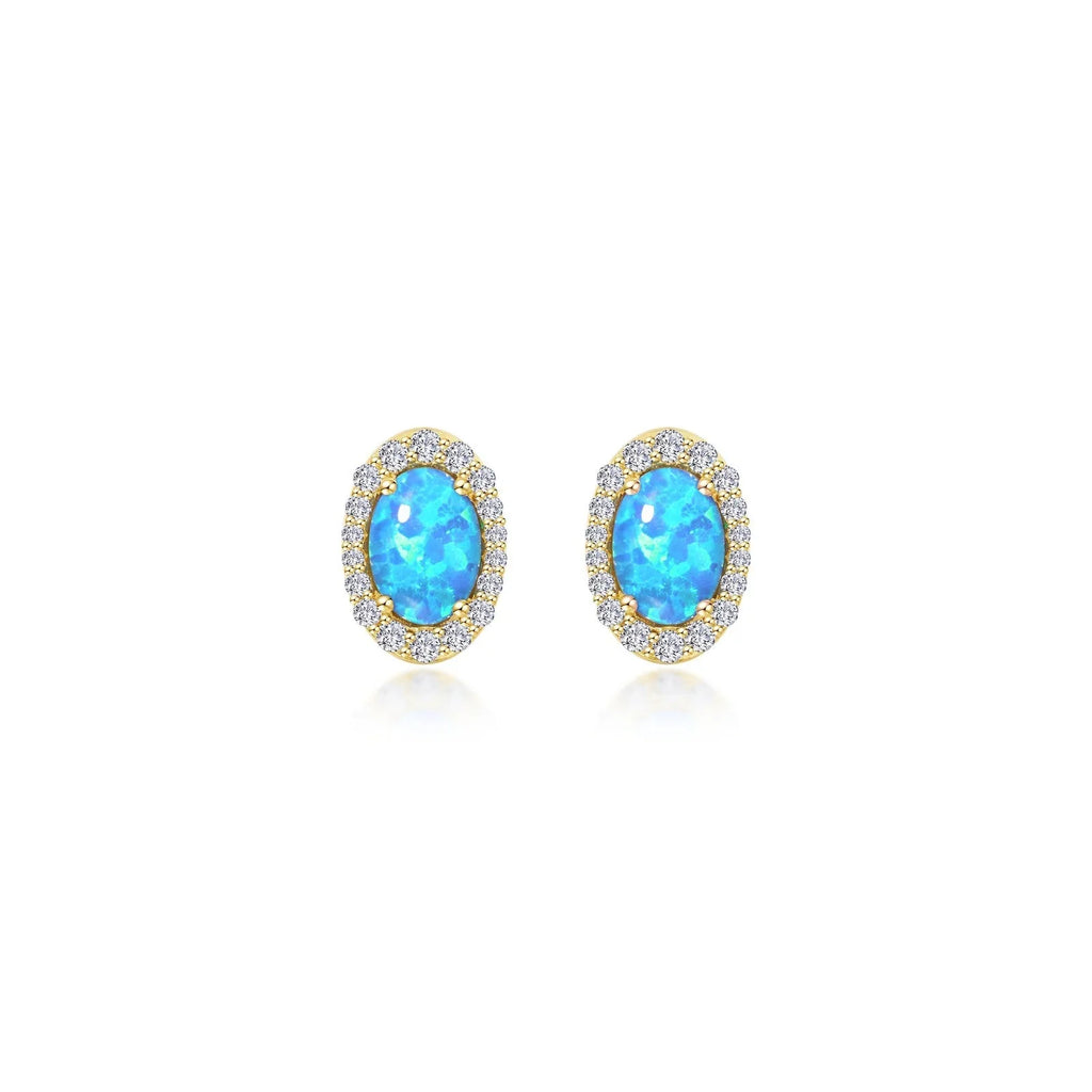 Vintage Inspired Blue Opal Halo Earrings