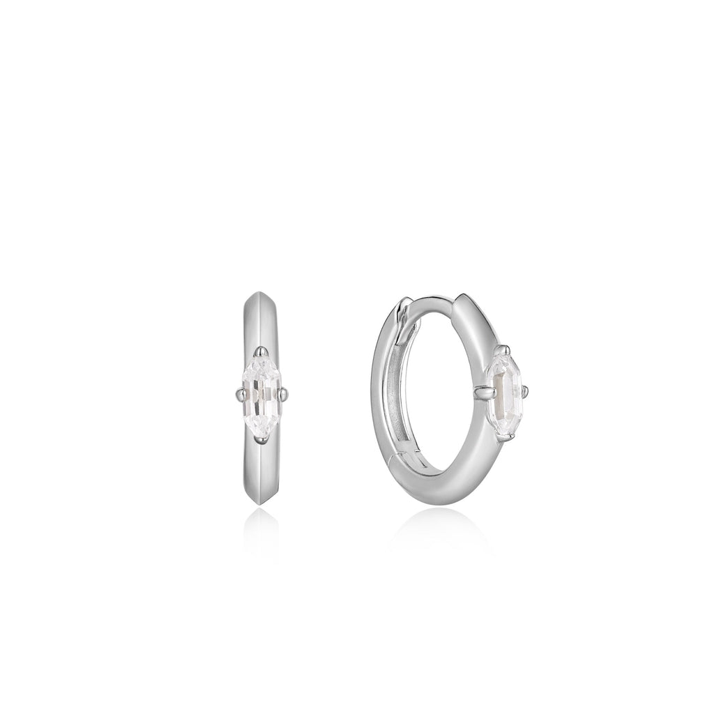 Silver Sparkle Emblem Huggie Hoop Earrings