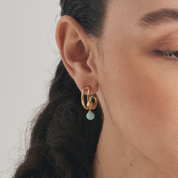 Spaced Out - Gold Orb Amazonite Stud Mini Hoop Earrings