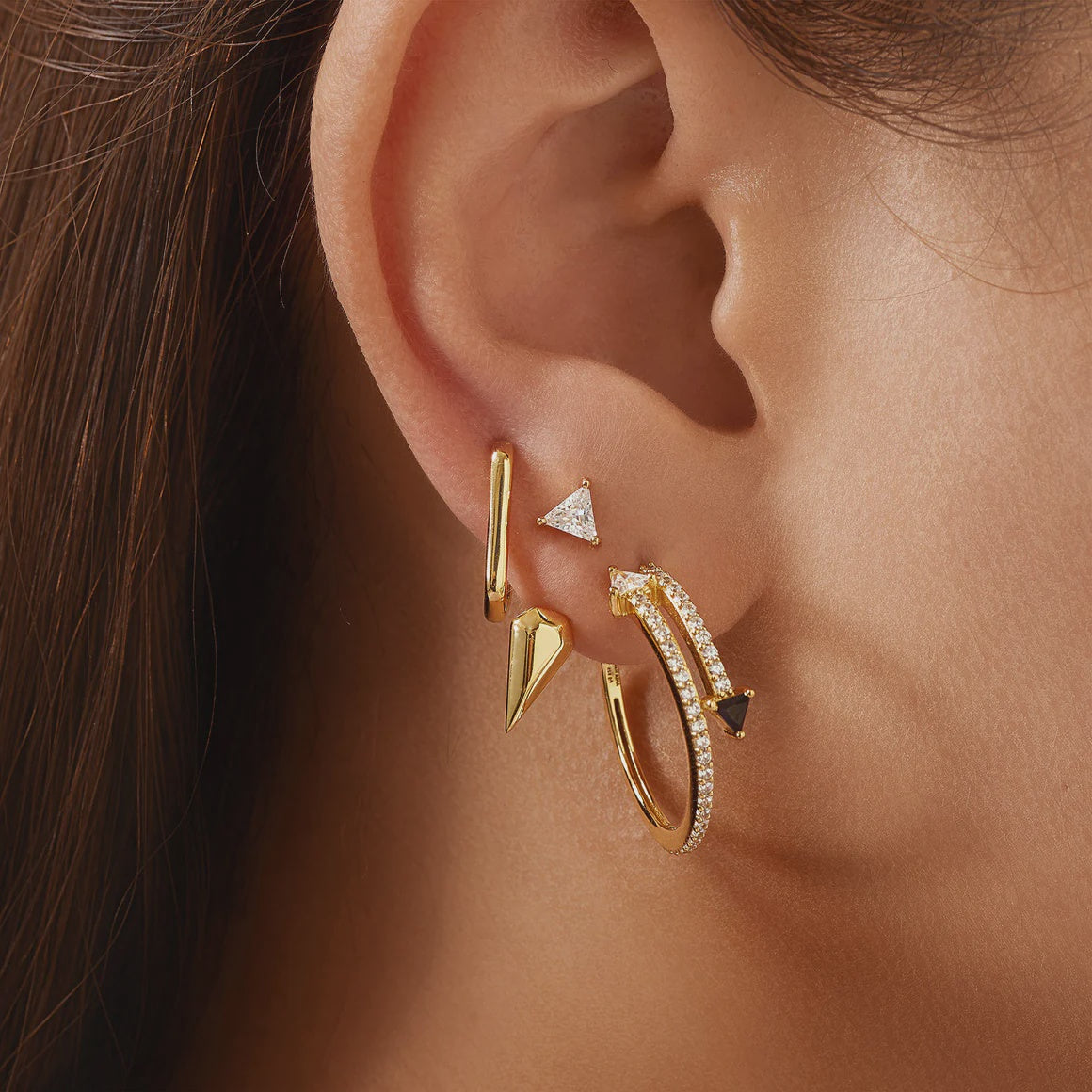 Sunshine Chaser - Gold Triangle Cubic Zirconia Geometric Stud Ear Jackets