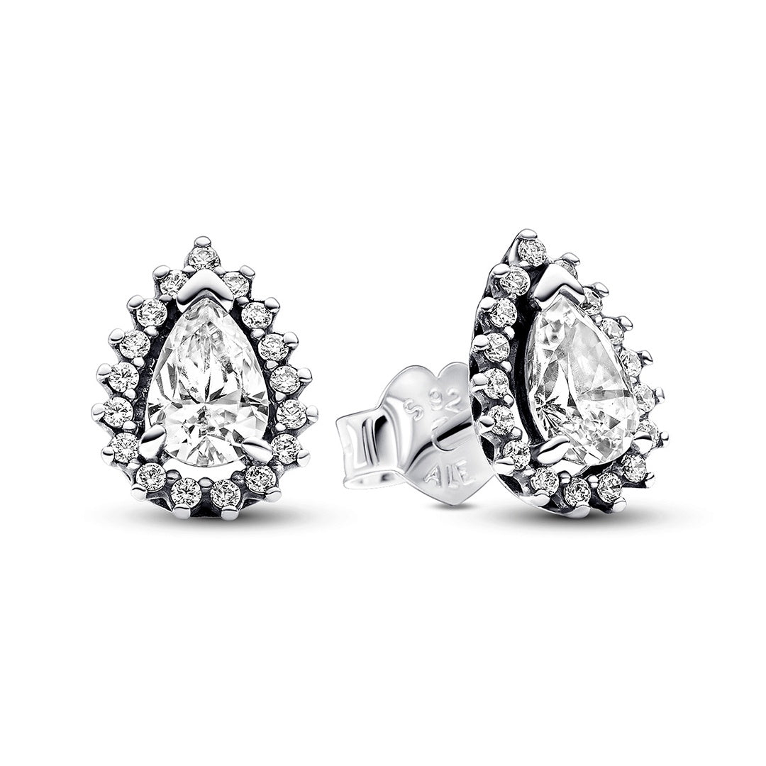 Sparkling Pear Halo Stud Earrings