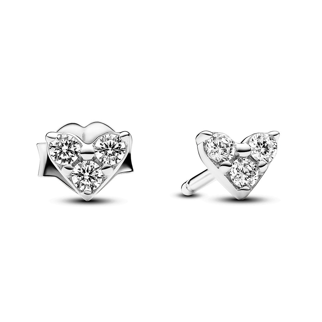 Triple Stone Heart Stud Earrings
