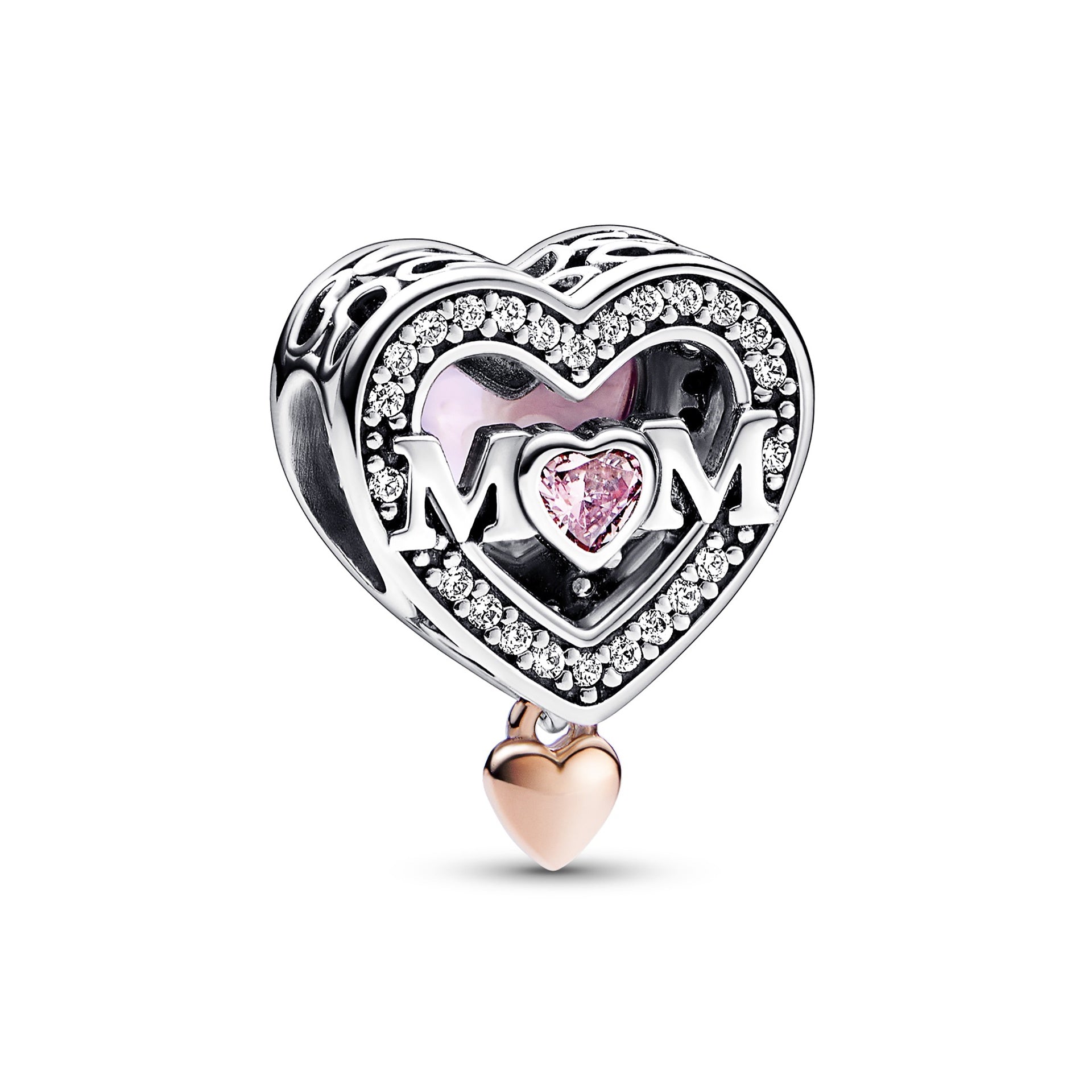 Two-tone Openwork Mum & Heart Charm