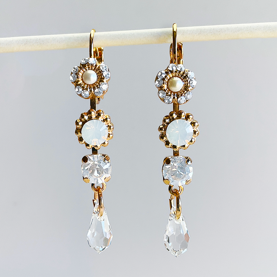 Triple Stone and Briolette Leverback 'Ivory' Earrings