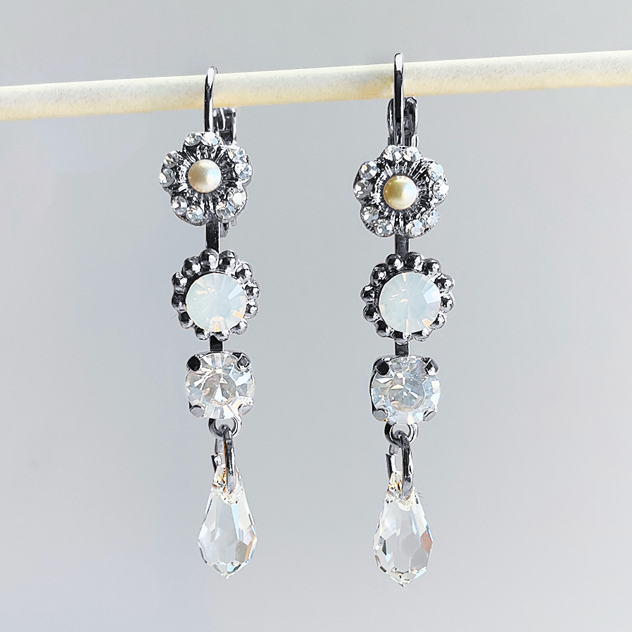 Triple Stone and Briolette Leverback 'Ivory' Earrings