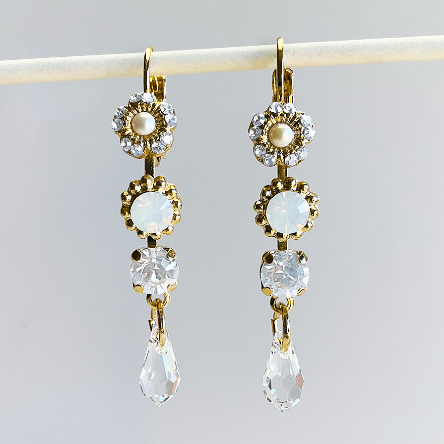 Triple Stone and Briolette Leverback 'Ivory' Earrings