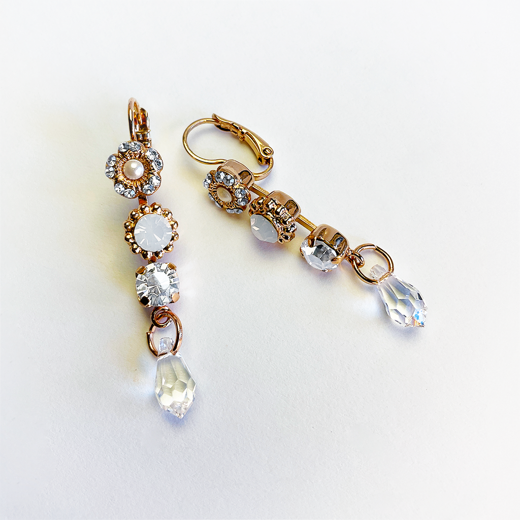 Triple Stone and Briolette Leverback 'Ivory' Earrings