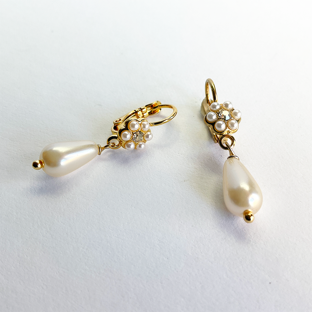 Petite Flower Leverback 'Butter Pecan' Earrings with Briolette