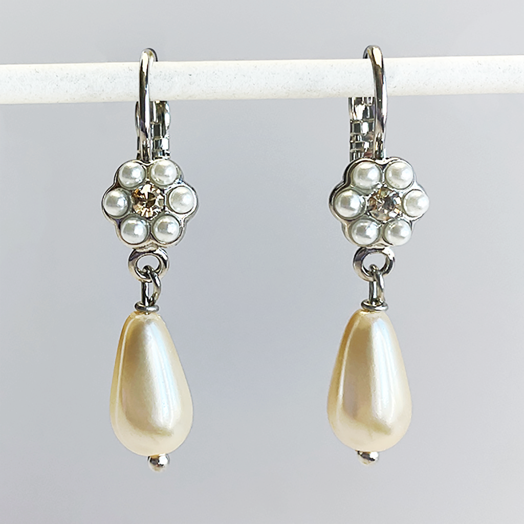 Petite Flower Leverback 'Butter Pecan' Earrings with Briolette