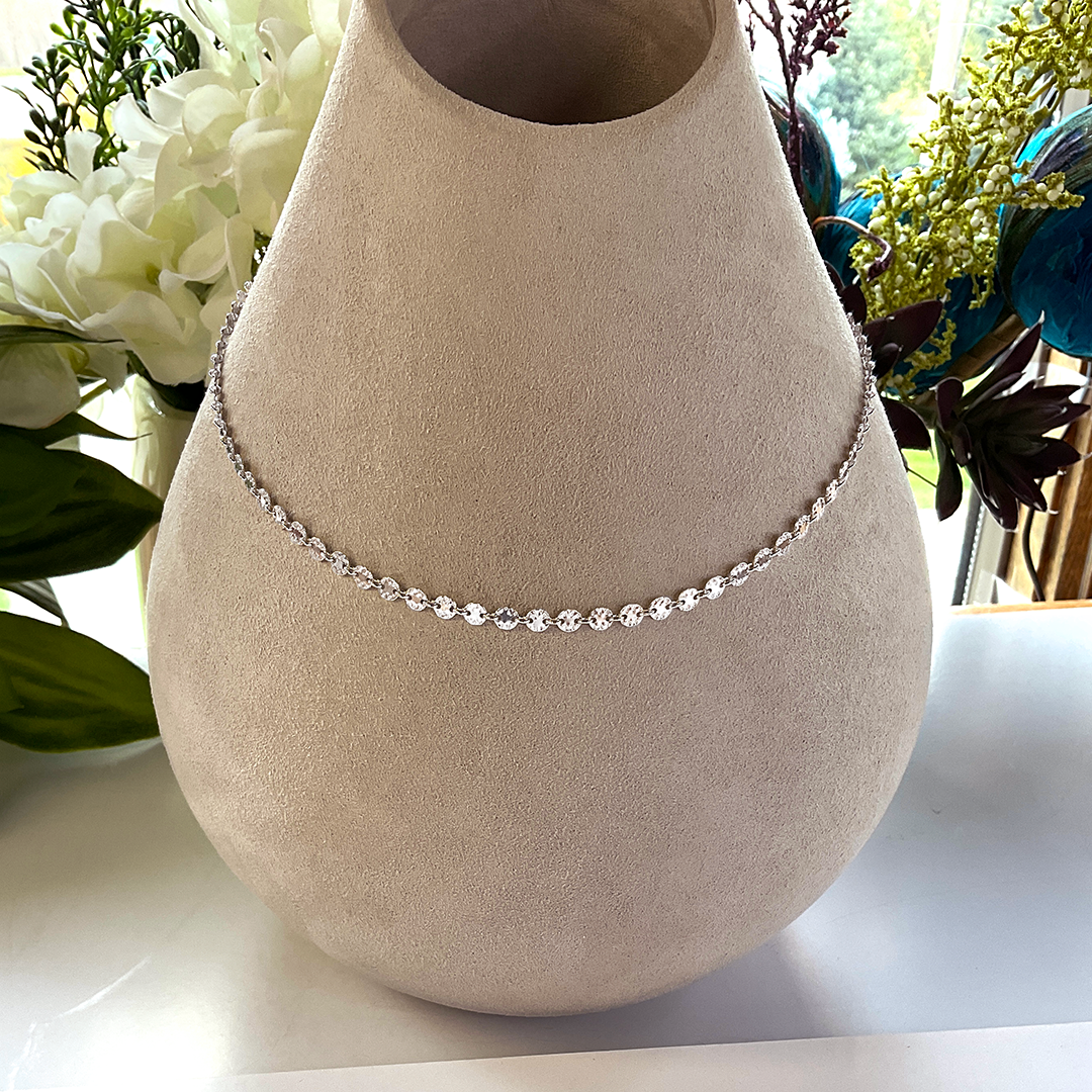 SS Hammered Disc Chain Necklace w/ Pearl Accent