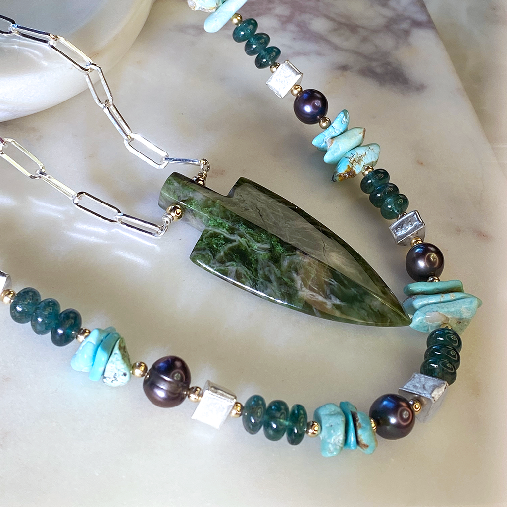 Turquoise, Green Onyx & Silver Necklace