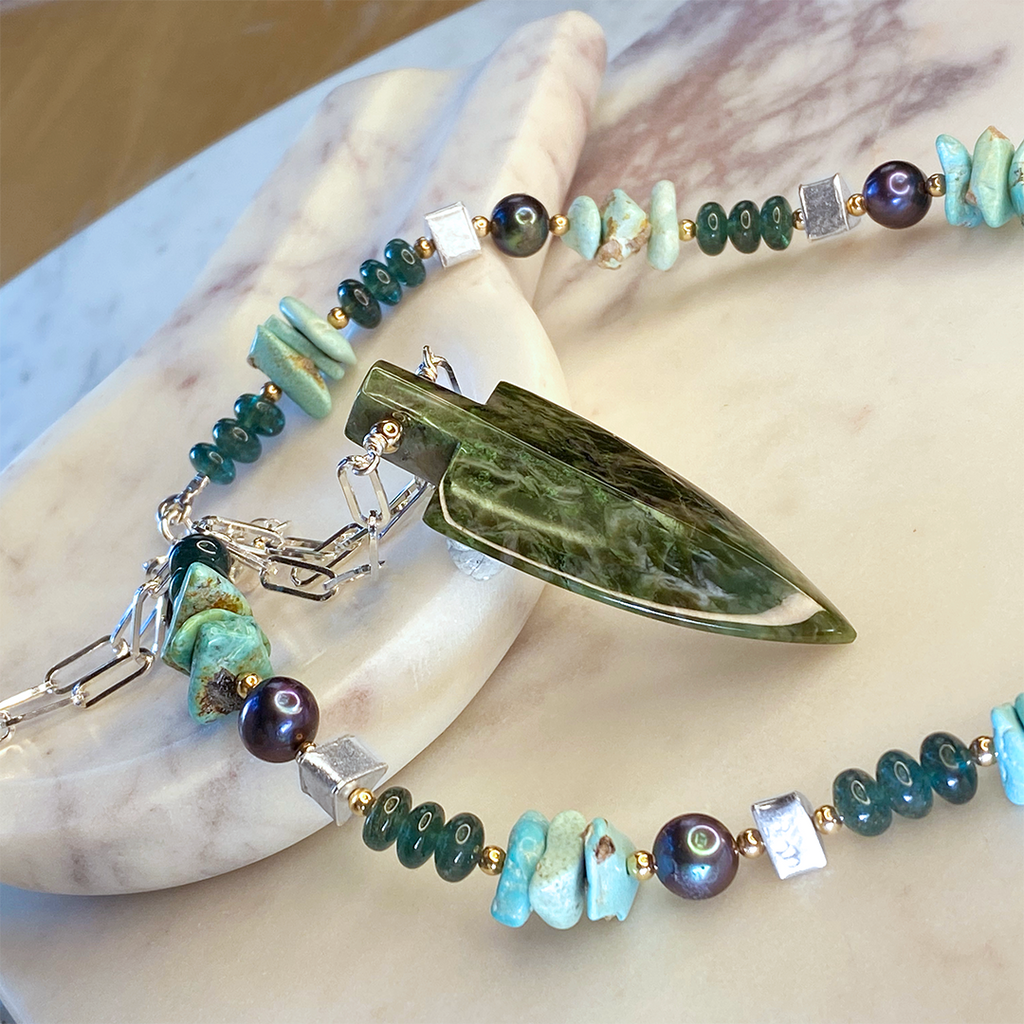 Turquoise, Green Onyx & Silver Necklace