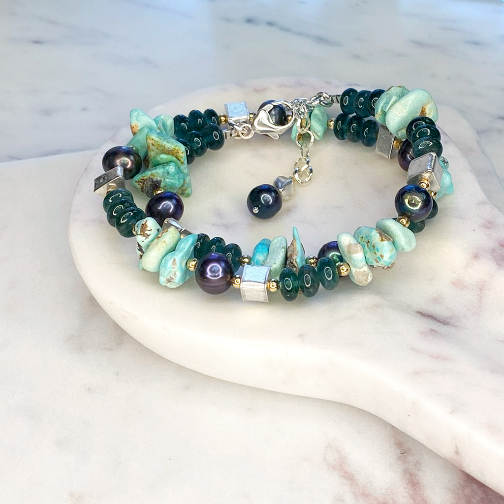 Turquoise, Green Onyx & Silver Necklace