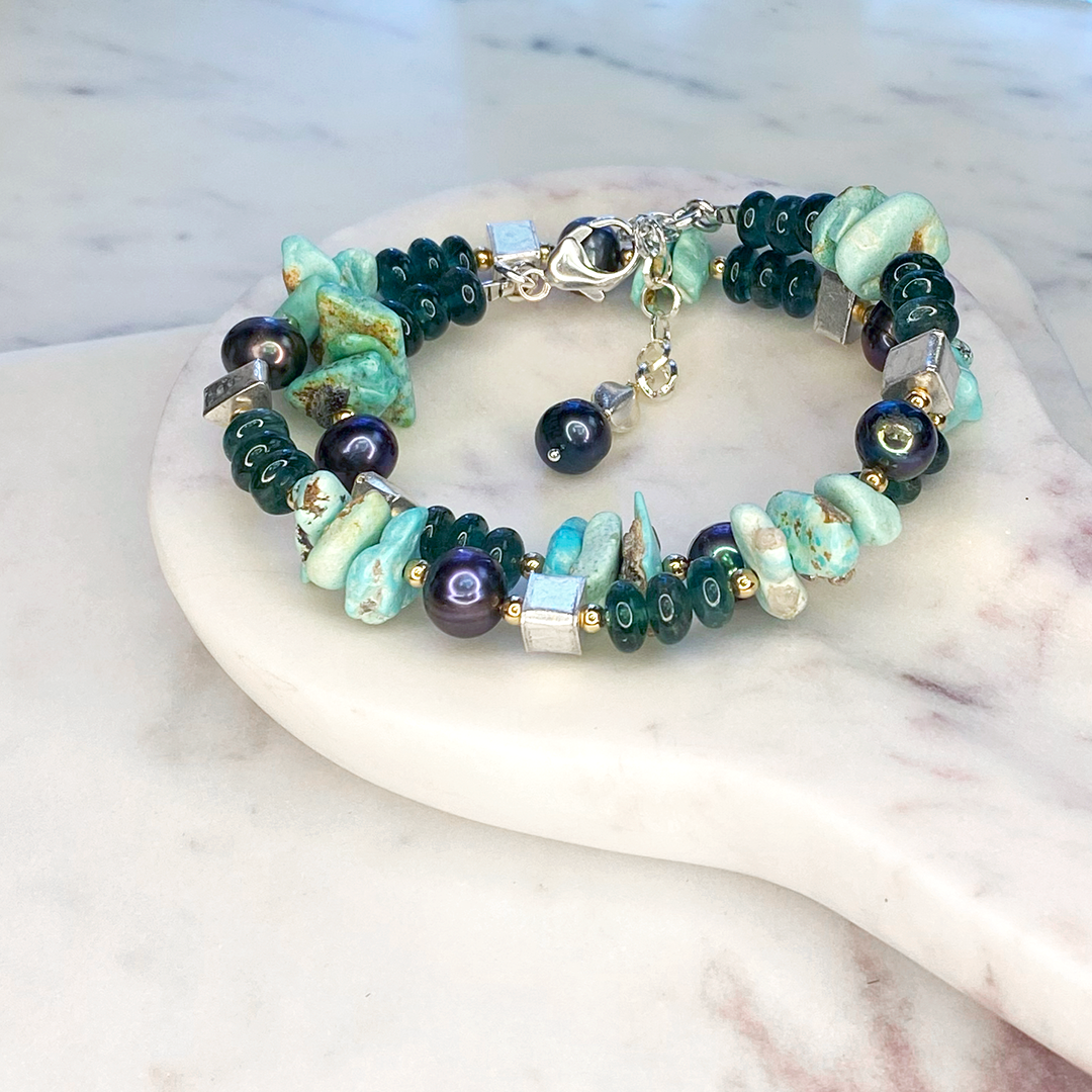 Turquoise, Green Onyx & Silver Necklace